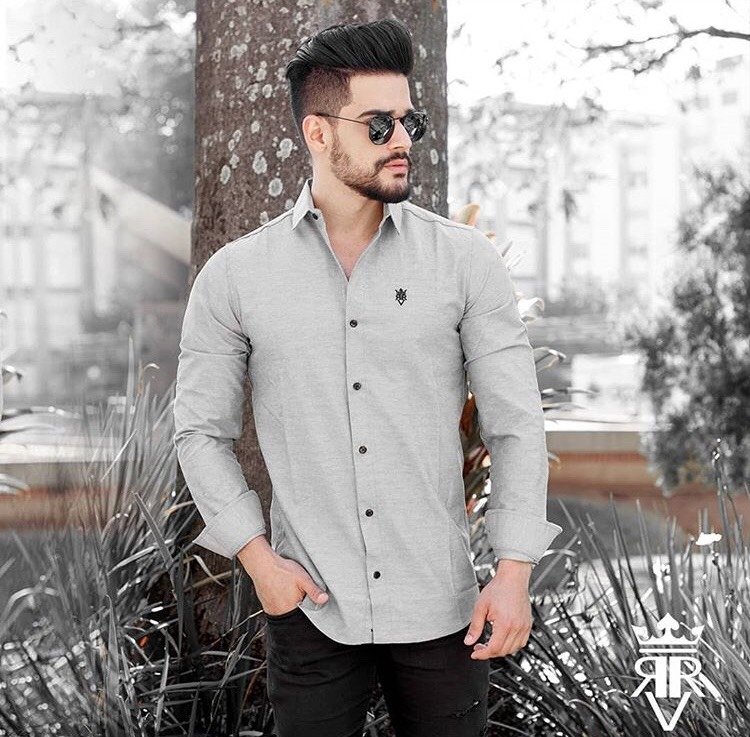 camisa social slim cinza