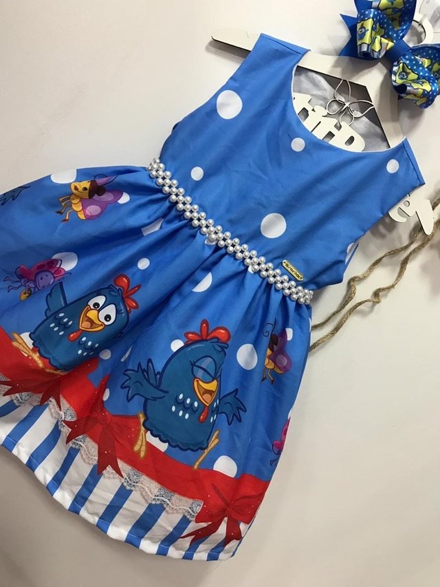 vestido galinha pintadinha azul
