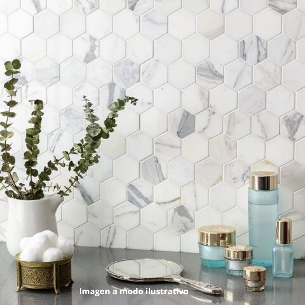 Venecita Revestimiento Hexágono de Mármol Carrara 31x27 para Baño y Cocina