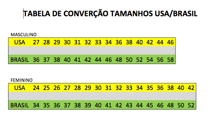 Loja online de Wrangler Brasil - Tabela de Conversão