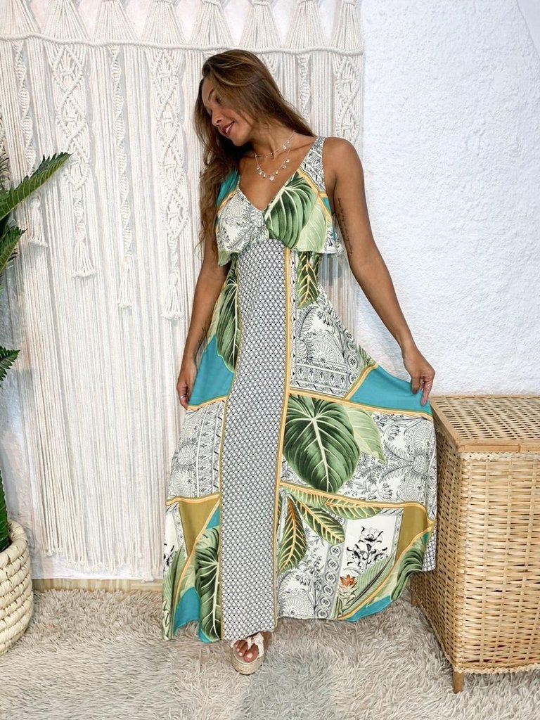 vestido tropical longo