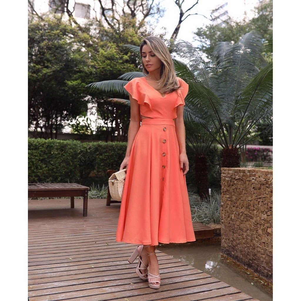 vestido midi laranja