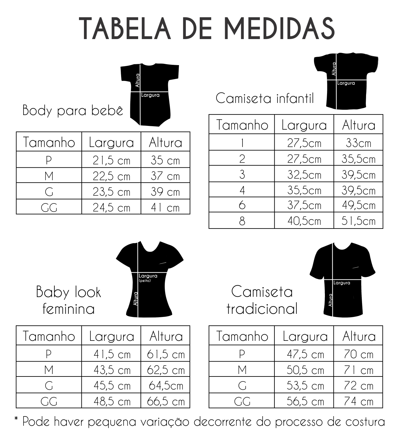 Tabela de medidas