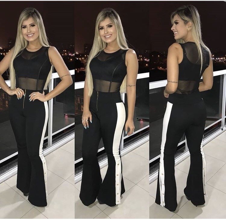 calça maxi flare preta
