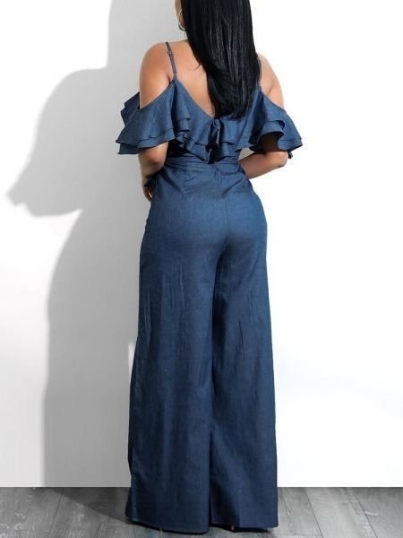 macacao jeans pantalona