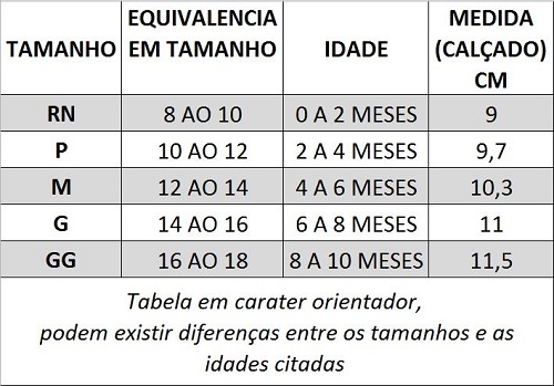 tamanho tenis bebe