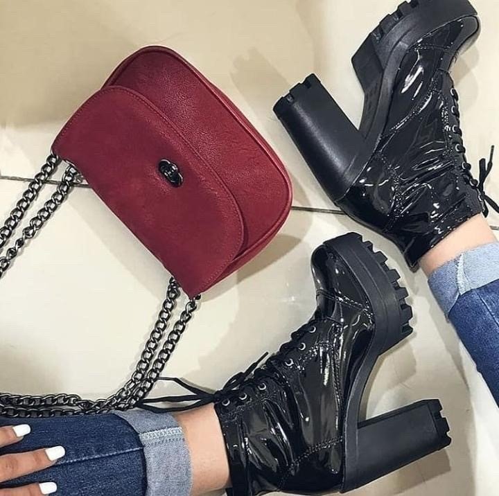 bota coturno feminino salto grosso cano curto