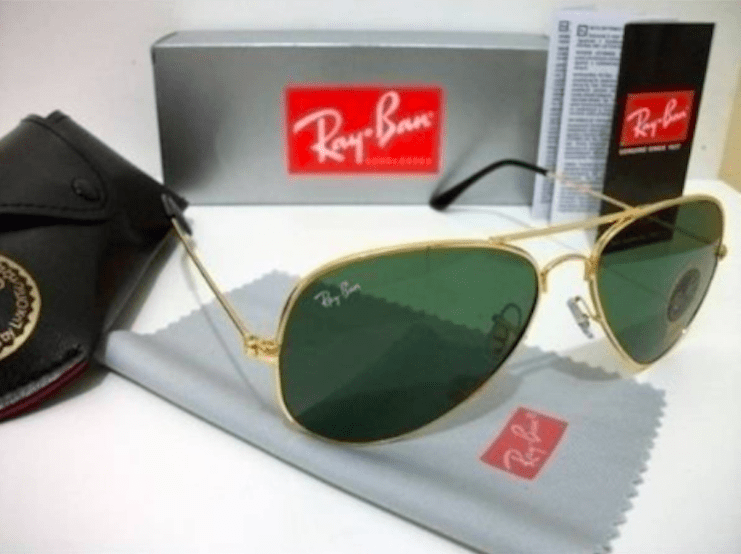 Óculos Ray ban Aviador Dourado Lente Verde Lentes de Cristal