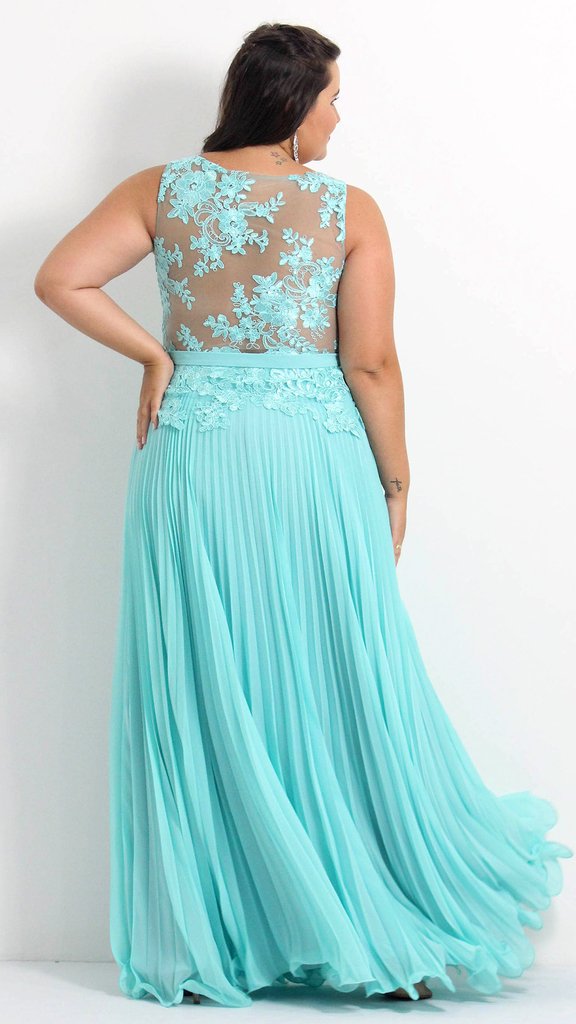 vestido verde agua plus size