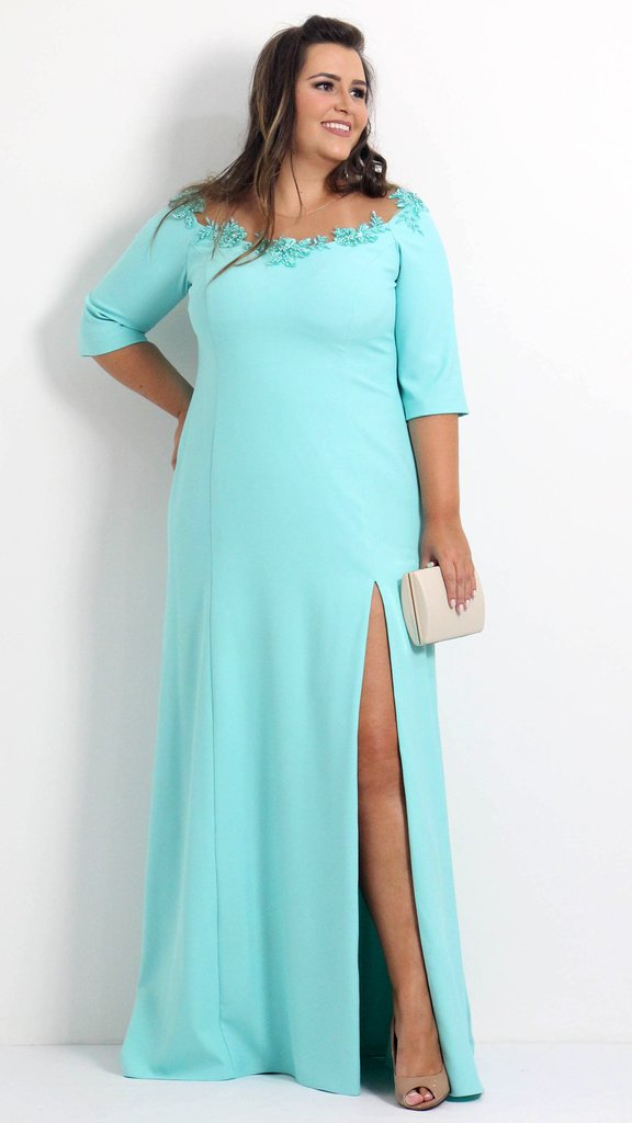 vestido verde agua plus size