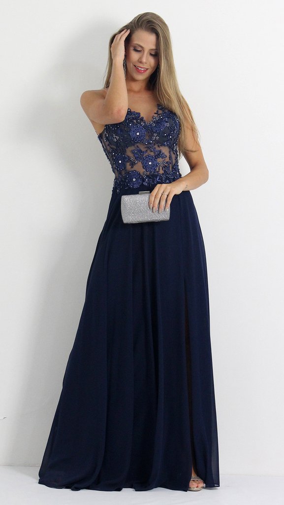 vestido de renda bordado longo