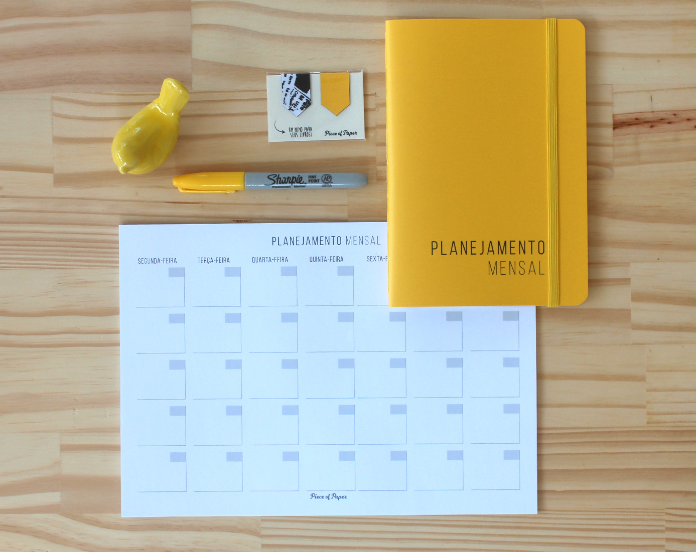 Kit de bloco de planejamento minimalista e mini planner mensal amarelo 
