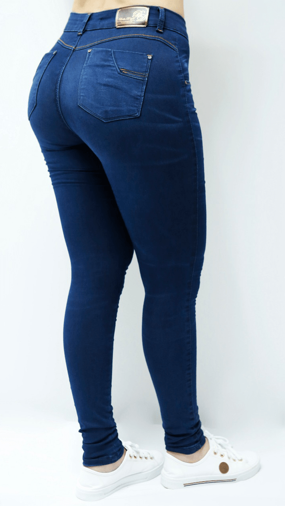 calça de brim azul marinho feminina