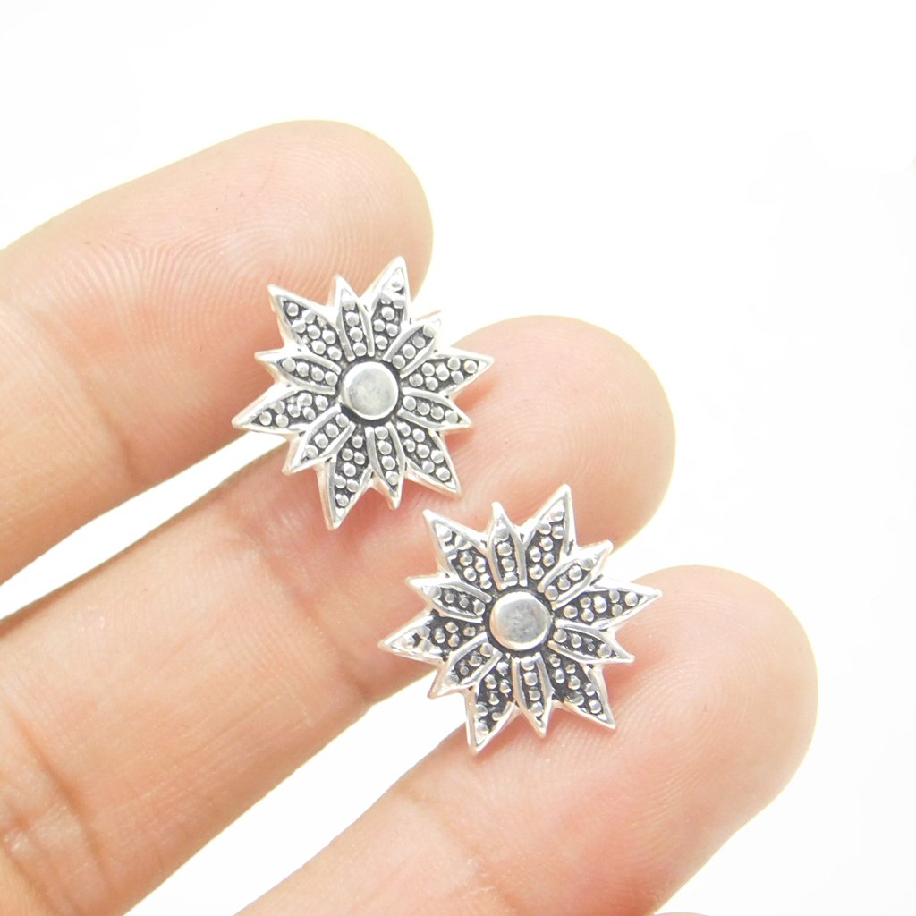 Brinco De Prata 925 Feminino Flor Envelhecida