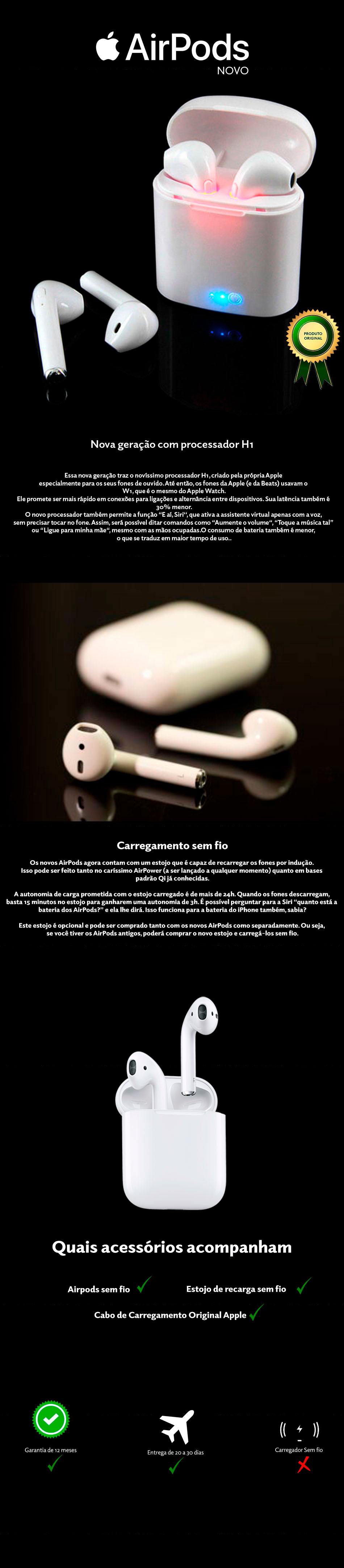 AirPods 2 Wireless com estojo de recarga sem fio